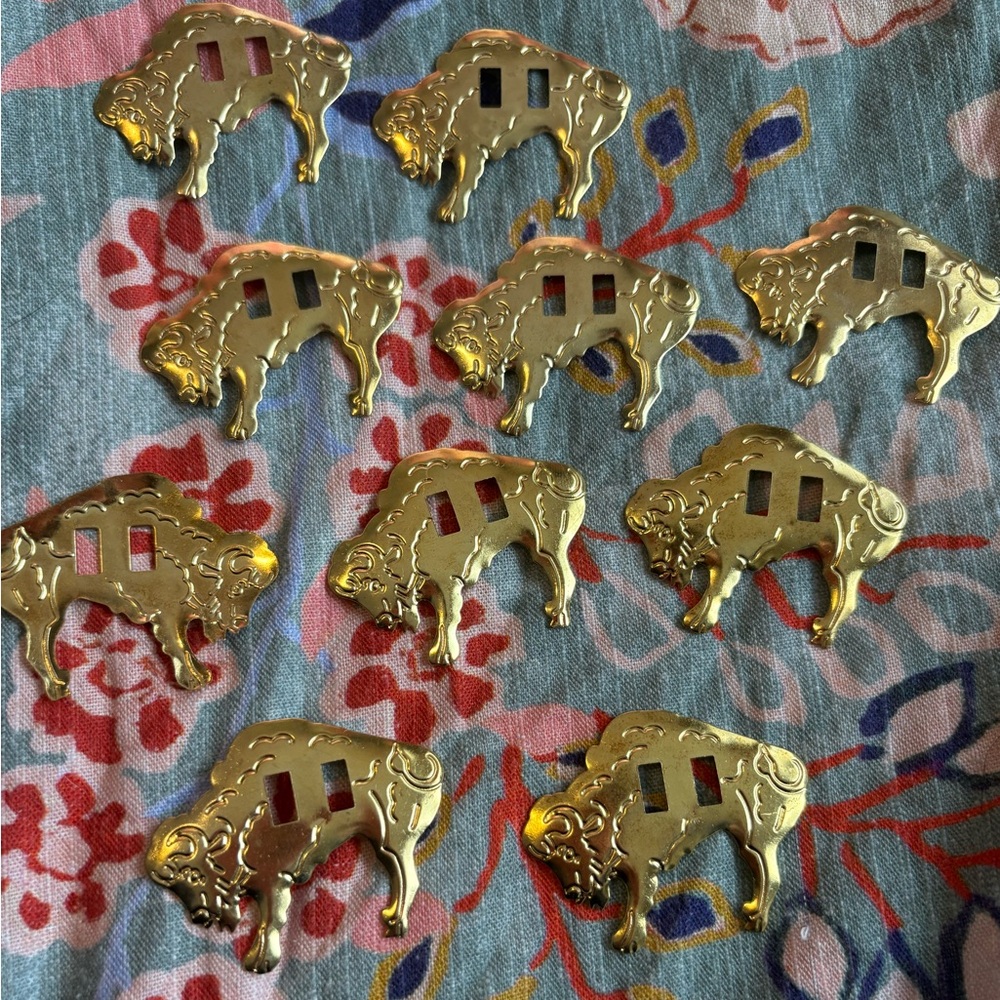 10 Pc Gold Tone Bison Slotted Concho Lot